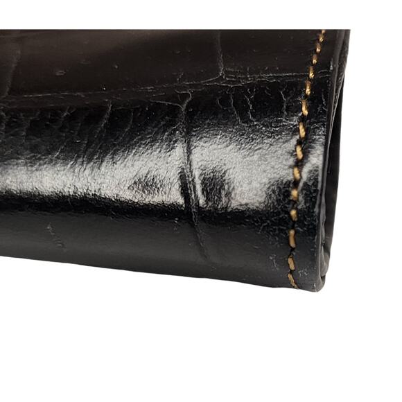 Vintage Nicole Miller Black Leather Mini Bag Crocodile Embossed Kiss Lock Retro - Picture 4 of 6